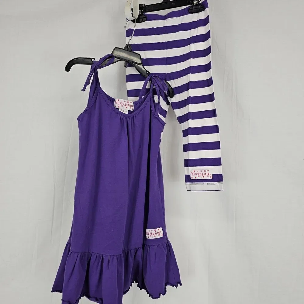 Ruffle Girl Purple White Striped Pants Girls Size 7 Solid Tank Summer Cute